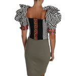 Dolce & Gabbana White Black Striped Cropped Top Puff Sleeve Shirts TSH2724-36