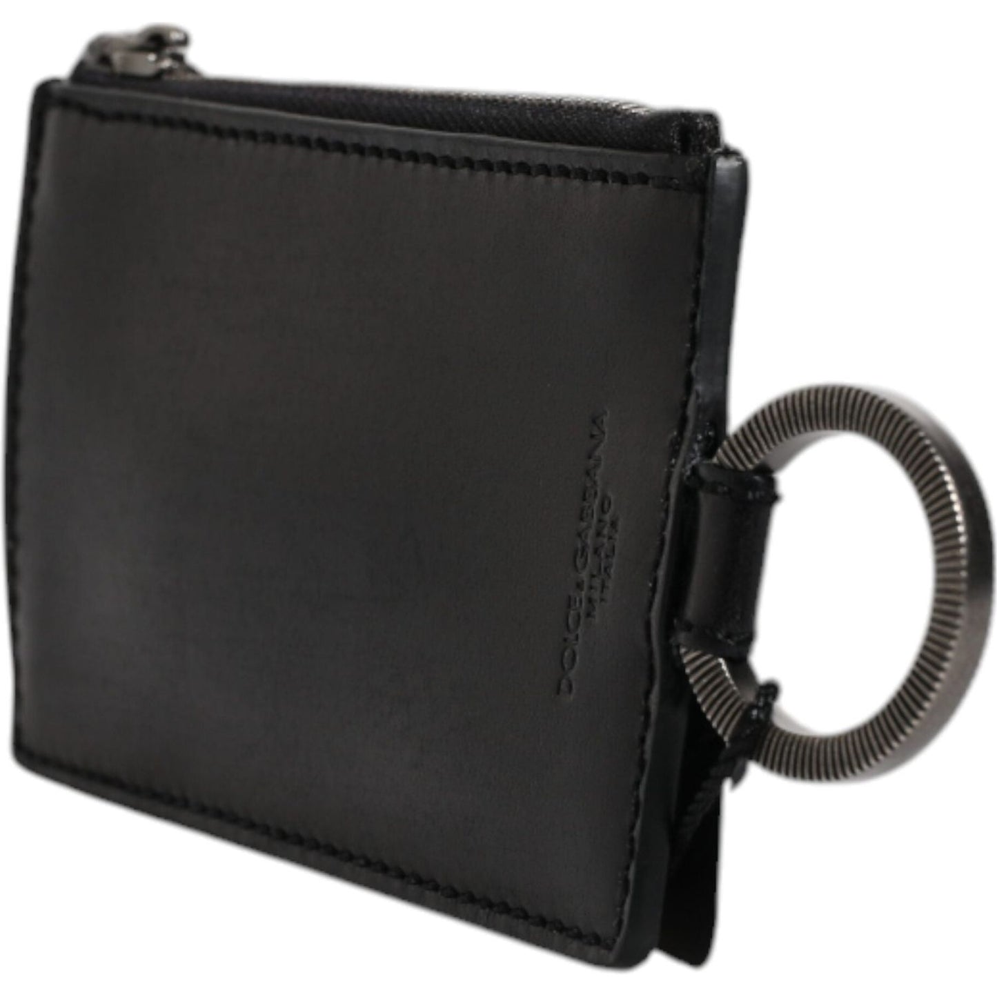 Dolce & Gabbana Black Horse Leather Lanyard Logo Card Holder Wallet