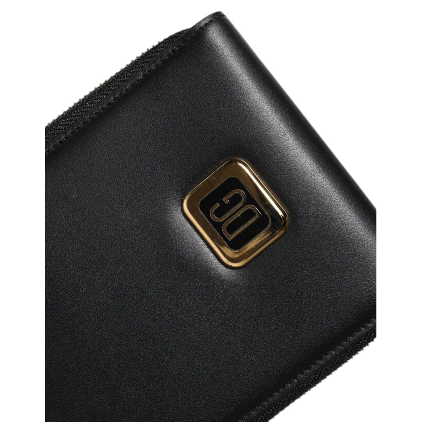 Dolce & Gabbana Black Leather Logo Plaque Neck Strap Card Coin Wallet BAG4231