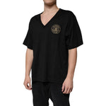 Dolce & Gabbana Black Cotton Logo Vneck Short Sleeve T-shirt