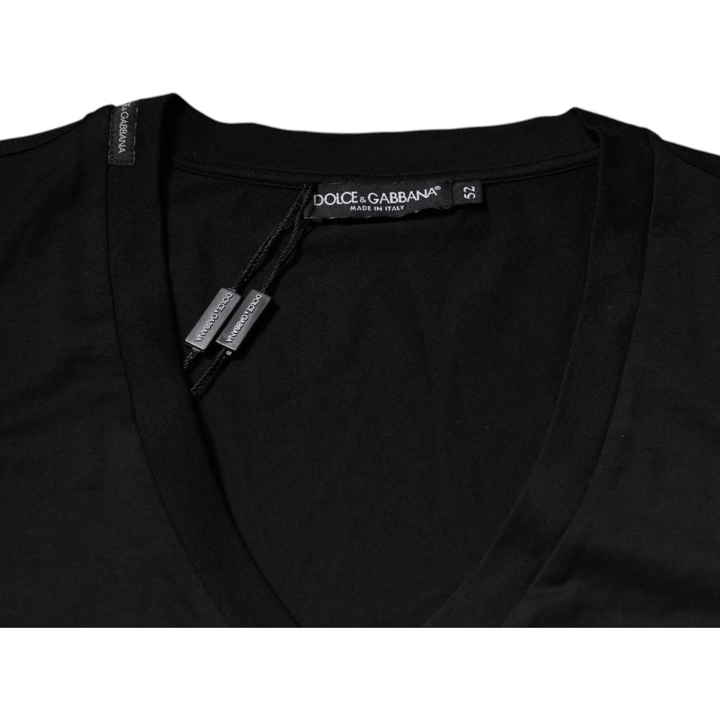 Dolce & Gabbana Black Cotton Logo Vneck Short Sleeve T-shirt