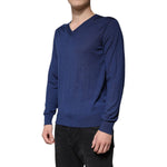 Dolce & Gabbana Navy Blue Cashmere V-neck Pullover Sweater