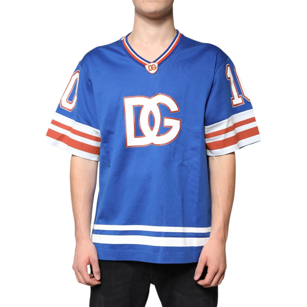 Dolce & Gabbana Blue Logo V-neck Short Sleeve T-shirt