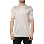 Dolce & Gabbana Off White Silk Crew Neck Henley T-shirt