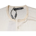 Dolce & Gabbana Off White Silk Crew Neck Henley T-shirt