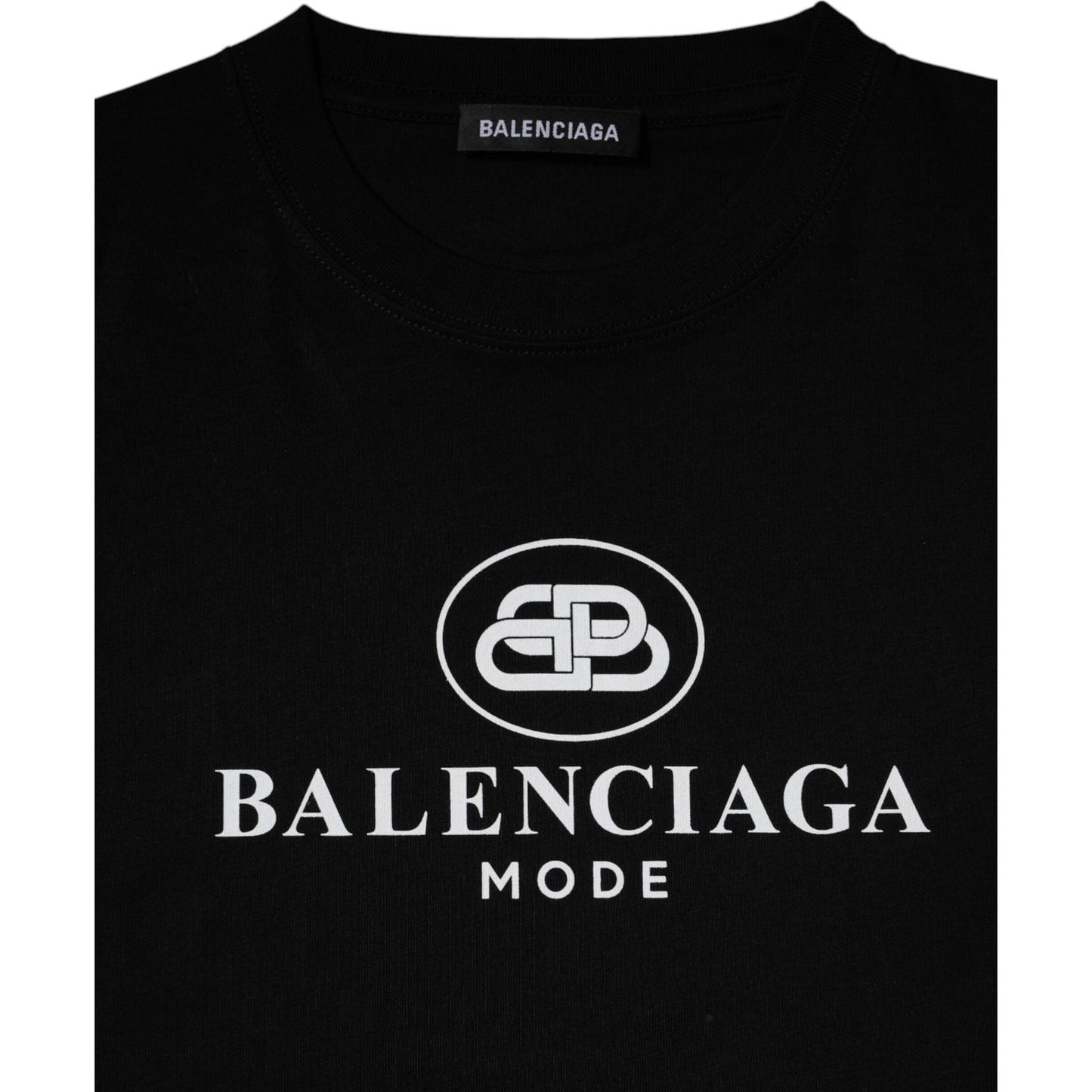 Balenciaga Black Cotton Logo Print Crew Neck Short Sleeves T-shirt