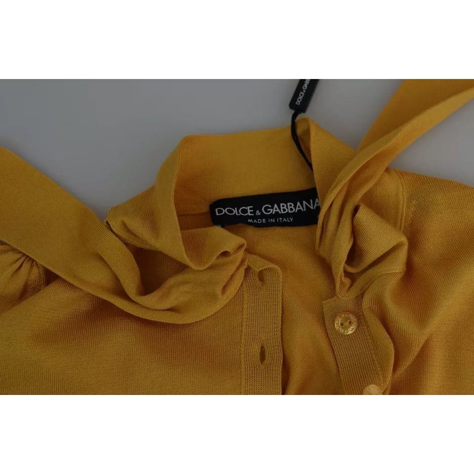 Dolce & Gabbana Yellow Silk Knit Pullover Ascot Collar Top TSH5713-38