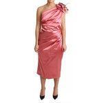 Dolce & Gabbana Pink Draped Midi Flower Applique Dress DR28030-46