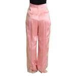 Dolce & Gabbana Pink Lace Trimmed Silk Satin Wide Legs Pants PAN71898-42