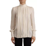 Dolce & Gabbana Off White Silk Long Sleeve Turtle Neck Top