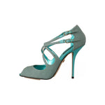 Dolce & Gabbana Blue Glittered Strappy Heels Sandals Shoes LA9611-39