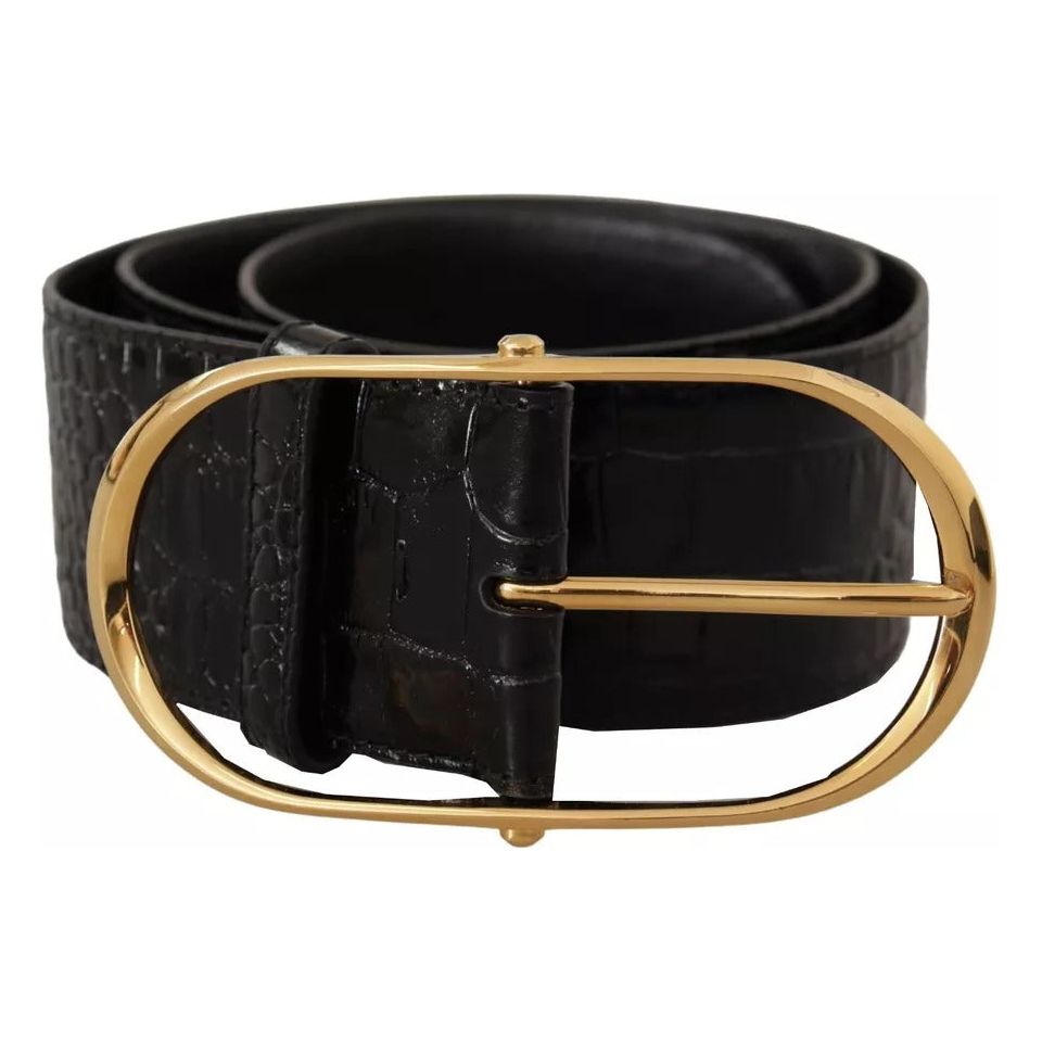 Dolce & Gabbana Black Wide Embossed Leather Gold Metal Buckle Belt