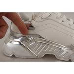 Dolce & Gabbana White Silver Leather Daymaster Sneakers Shoes