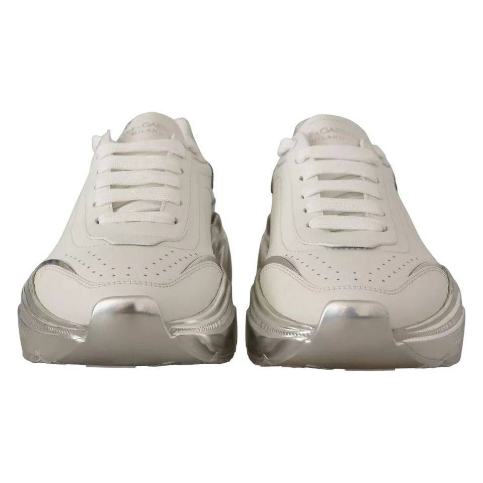 Dolce & Gabbana White Silver Leather Daymaster Sneakers Shoes