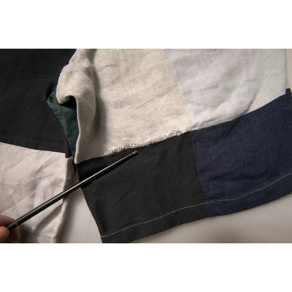 Dolce & Gabbana Multicolor Patchwork Linen Men Chino Shorts PAN75657-48