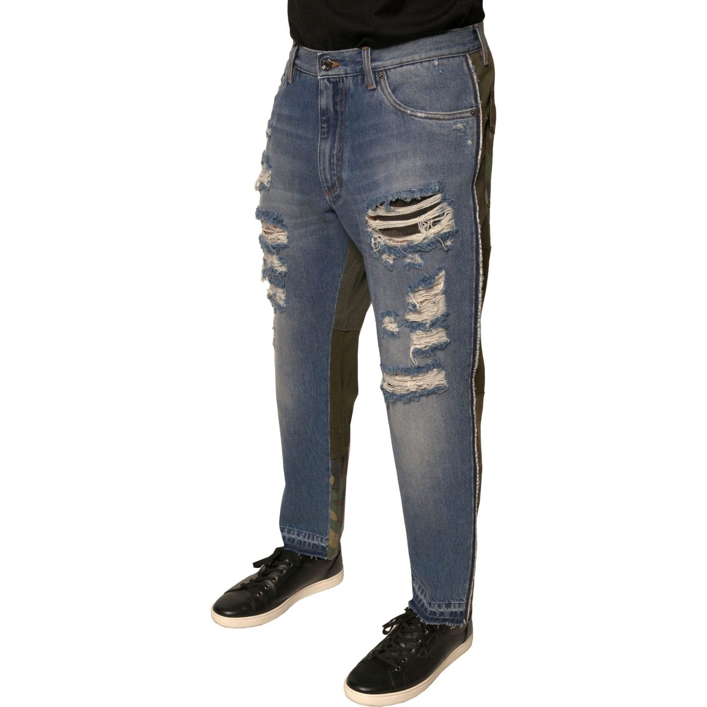 Dolce & Gabbana Blue Tattered Straight Cropped Denim Jeans
