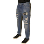 Dolce & Gabbana Blue Tattered Straight Cropped Denim Jeans