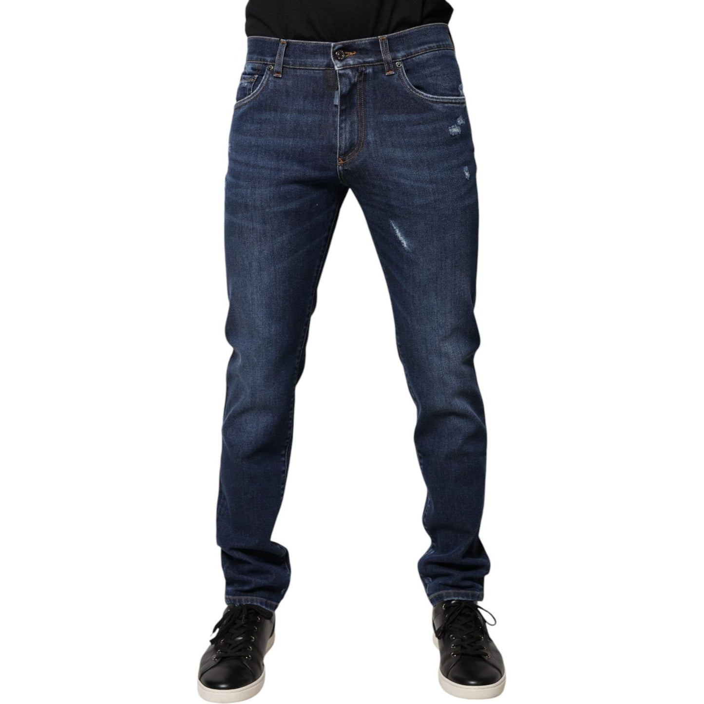 Dolce & Gabbana Blue Cotton Logo Print Slim Fit Denim Jeans