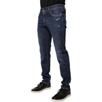 Dolce & Gabbana Blue Cotton Logo Print Slim Fit Denim Jeans