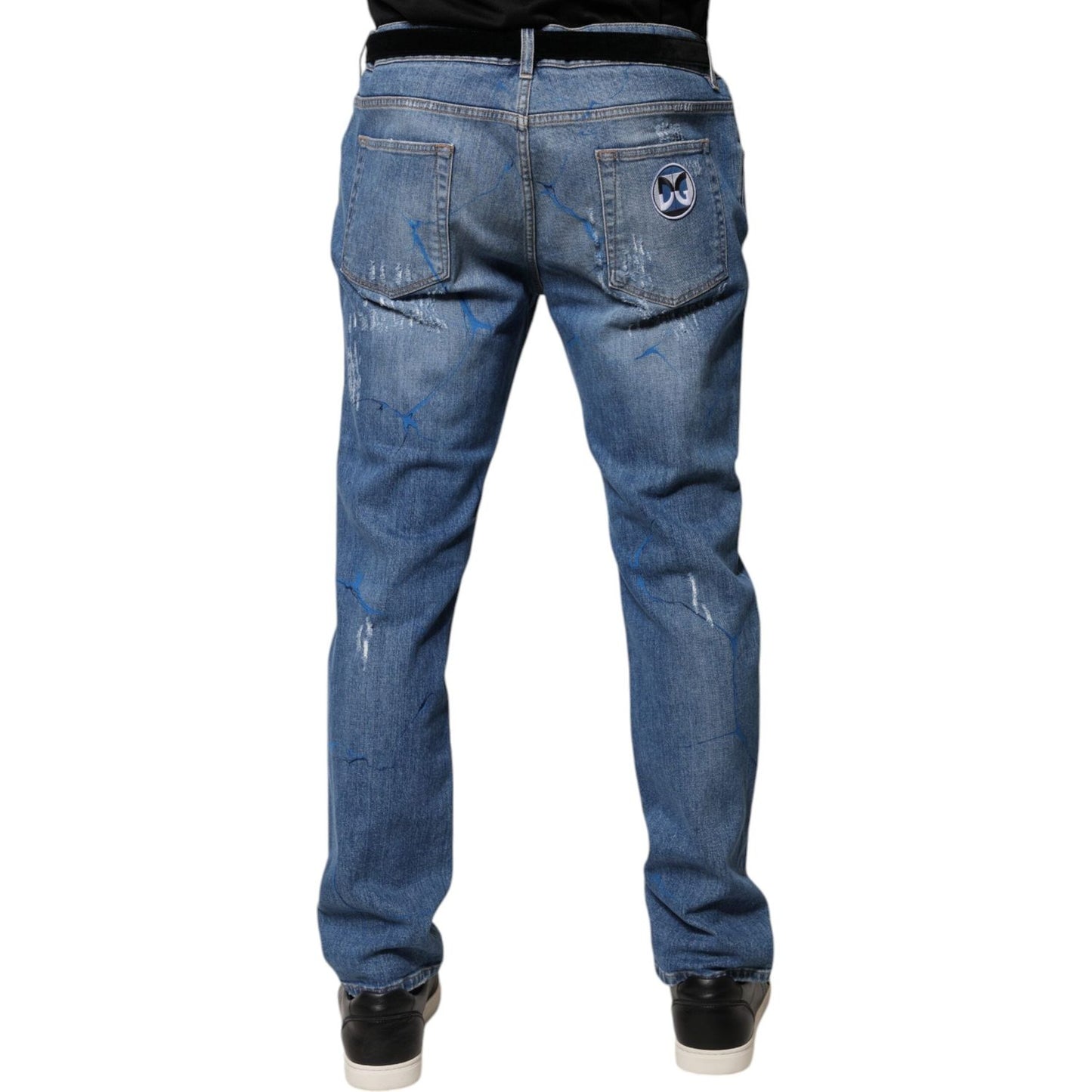 Dolce & Gabbana Blue Cotton Stretch Tattered Skinny Denim Jeans