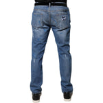 Dolce & Gabbana Blue Cotton Stretch Tattered Skinny Denim Jeans