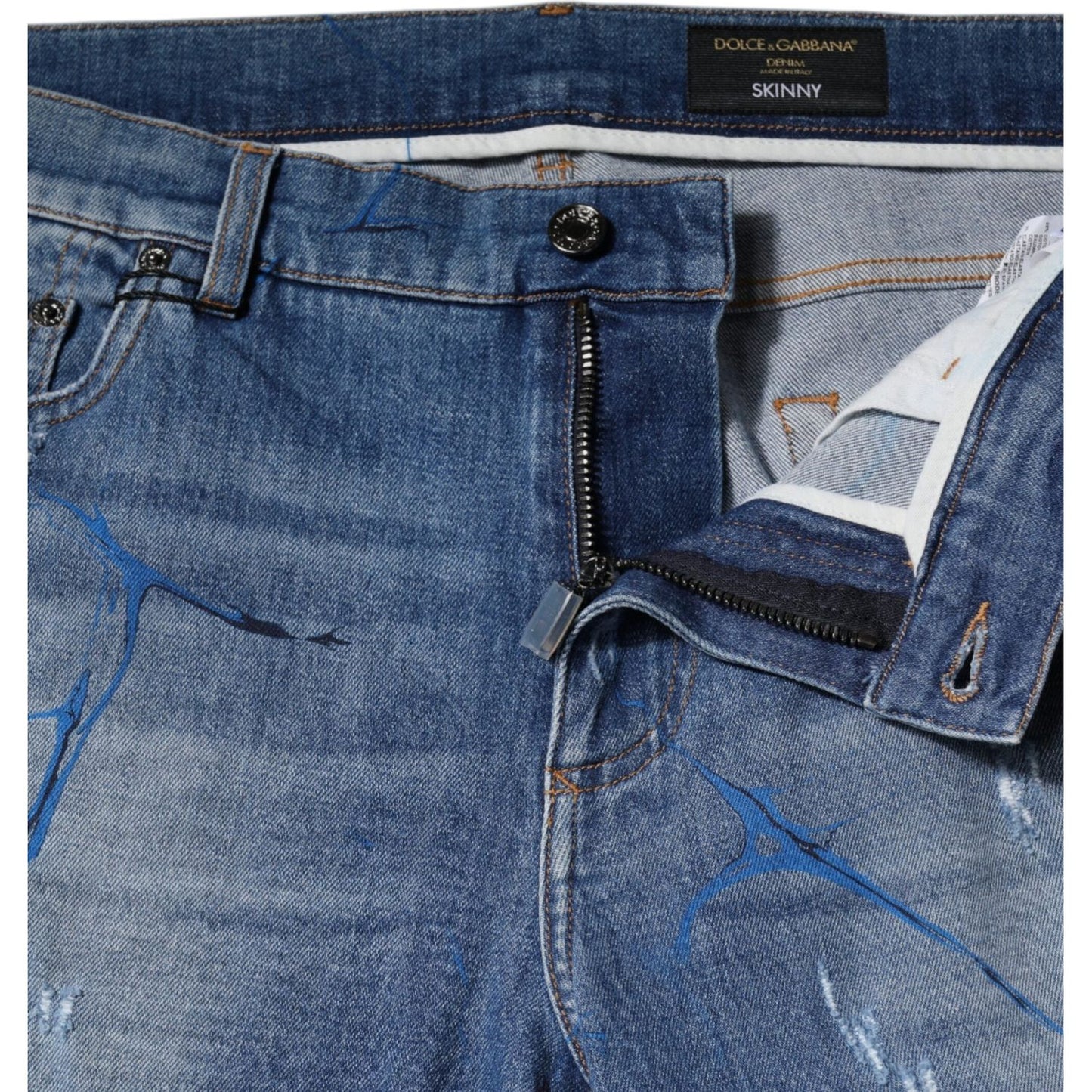Dolce & Gabbana Blue Cotton Stretch Tattered Skinny Denim Jeans