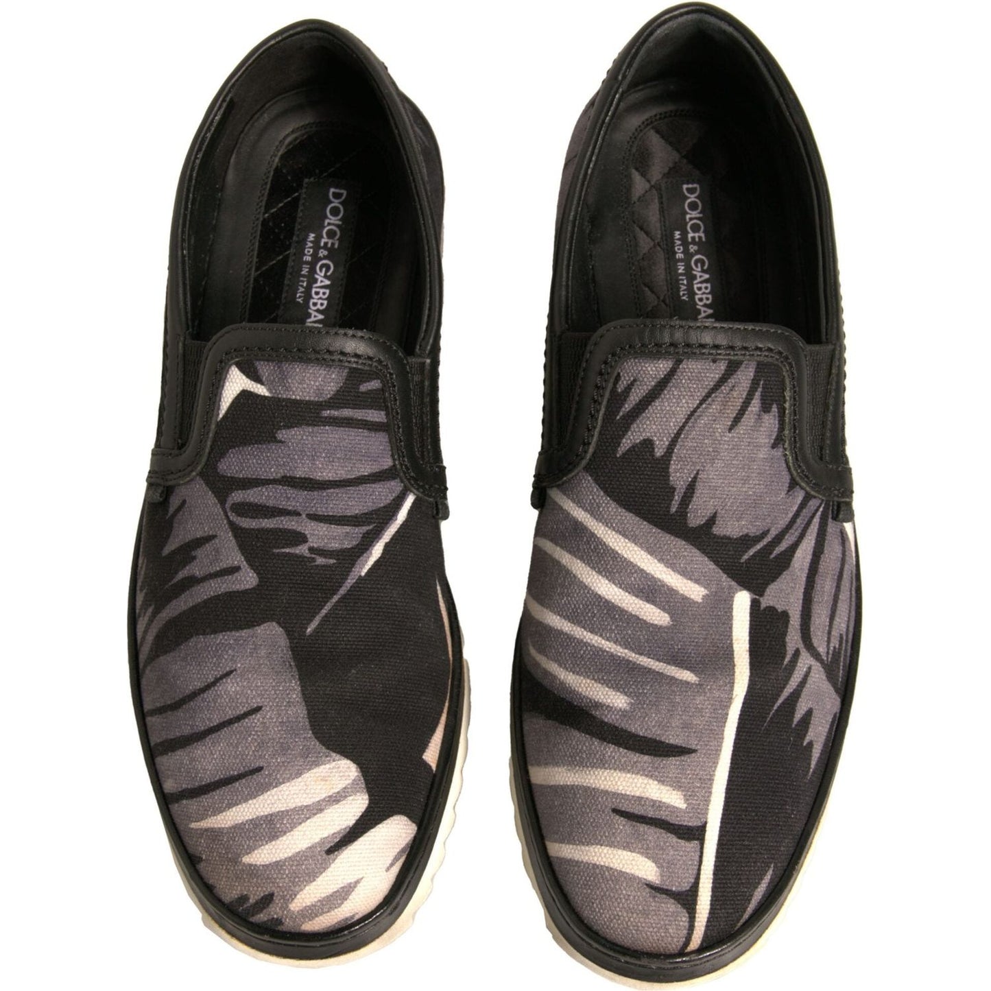 Dolce & Gabbana Black Canvas Tropical Print Slip On Shoes MV7003-41.5