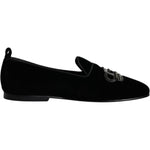Dolce & Gabbana Black Velvet Crystal Crown Loafers Formal Dress Shoes
