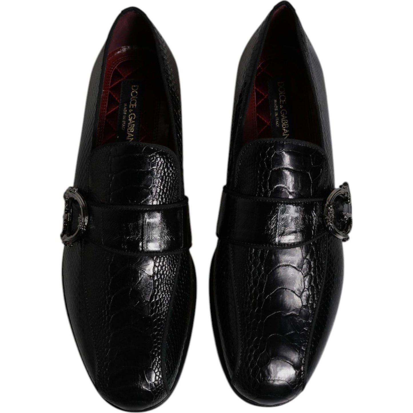 Dolce & Gabbana Black Exotic Leather DG Logo Loafers Formal Dress Shoes
