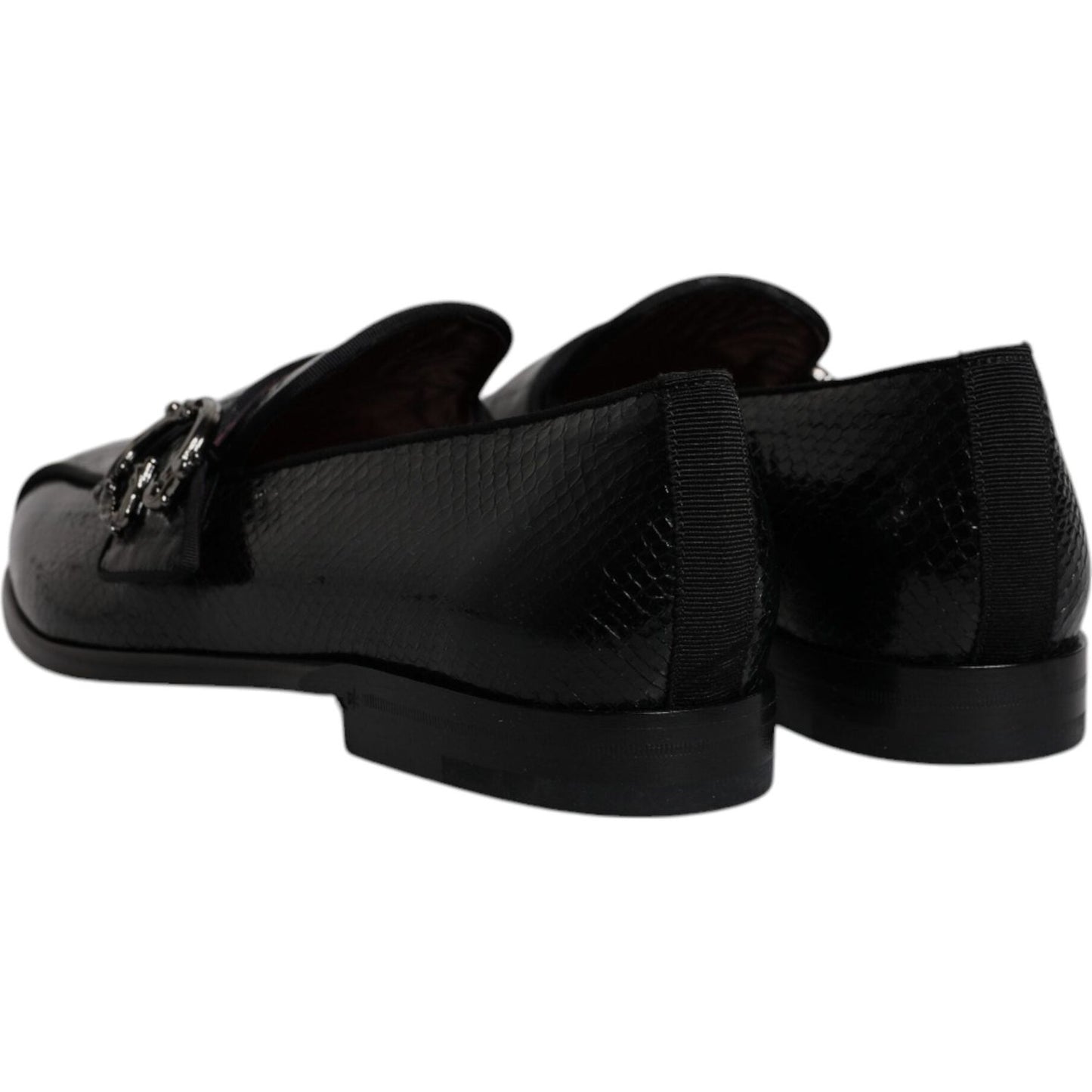Dolce & Gabbana Black Exotic Leather DG Logo Loafers Formal Dress Shoes