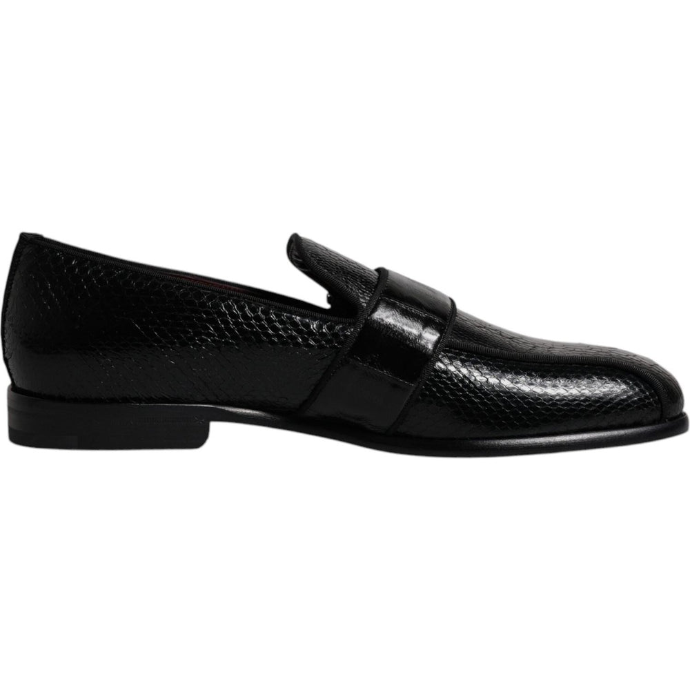 Dolce & Gabbana Black Exotic Leather DG Logo Loafers Formal Dress Shoes
