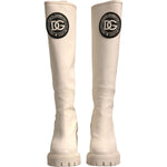 Dolce & Gabbana White DG Logo Hi Trekking Plateau Biker Boots Shoes