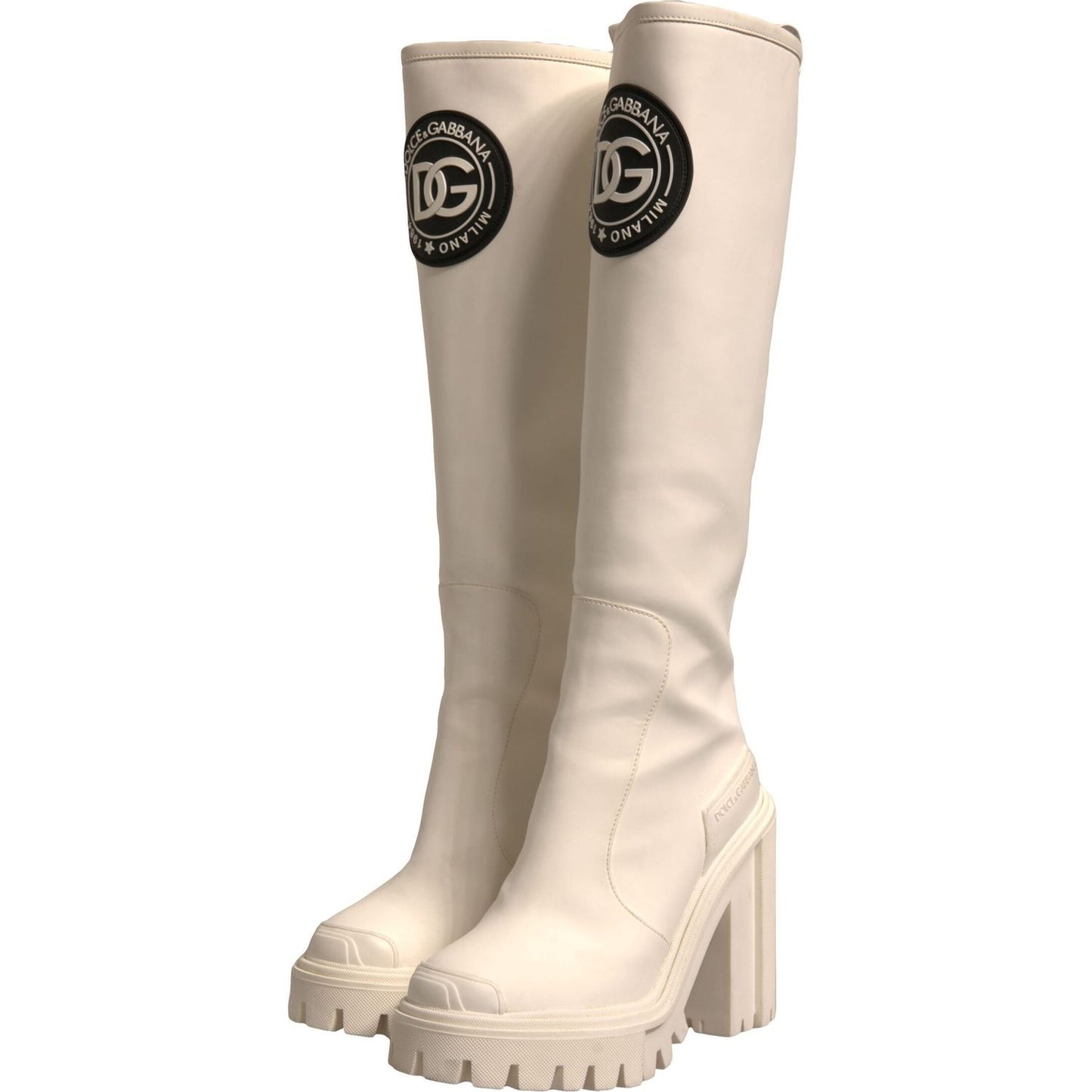 Dolce & Gabbana White DG Logo Hi Trekking Plateau Biker Boots Shoes