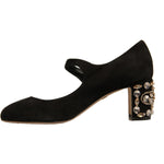 Dolce & Gabbana Black Suede Jewelled Mary Jane Pumps Shoes LA12352-37