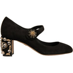 Dolce & Gabbana Black Suede Jewelled Mary Jane Pumps Shoes LA12352-37