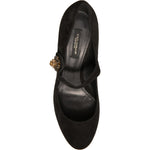Dolce & Gabbana Black Suede Jewelled Mary Jane Pumps Shoes LA12352-37