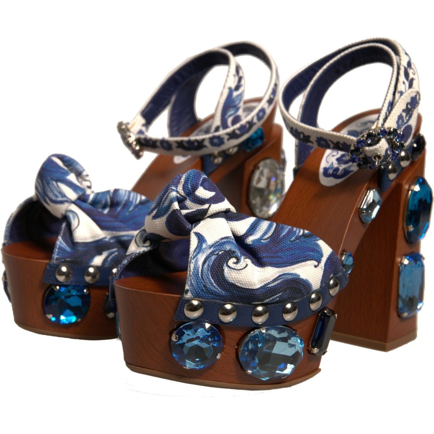 Dolce & Gabbana Multicolor Majolica Embellished Wedge Sandals Shoes LA12365-36