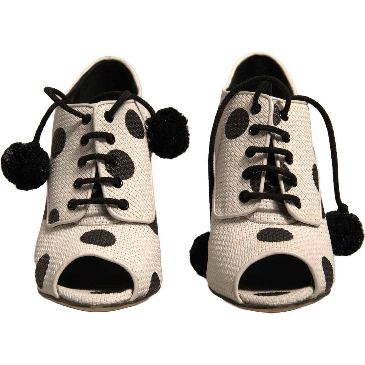 Dolce & Gabbana White Black Polka Dot Peep Toe Ankle Boots Shoes LA12370-36
