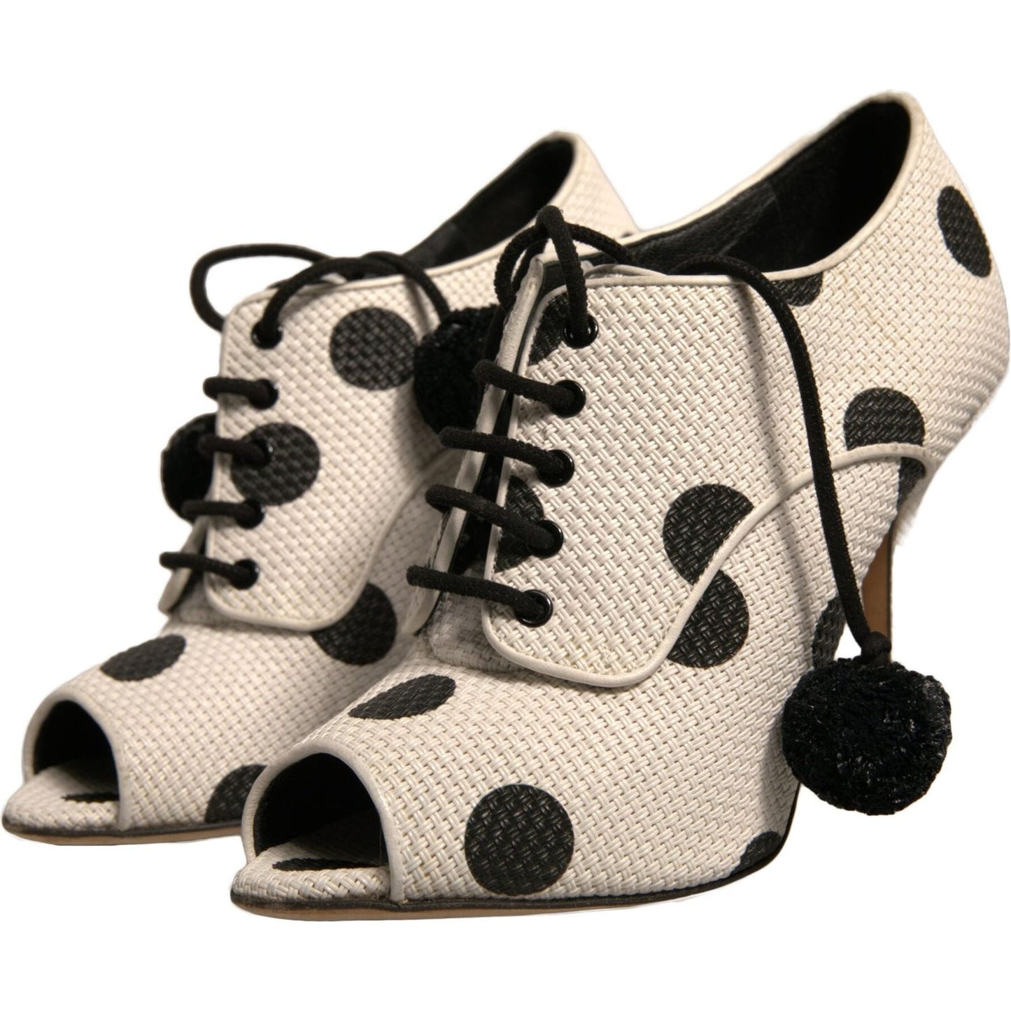 Dolce & Gabbana White Black Polka Dot Peep Toe Ankle Boots Shoes LA12370-36