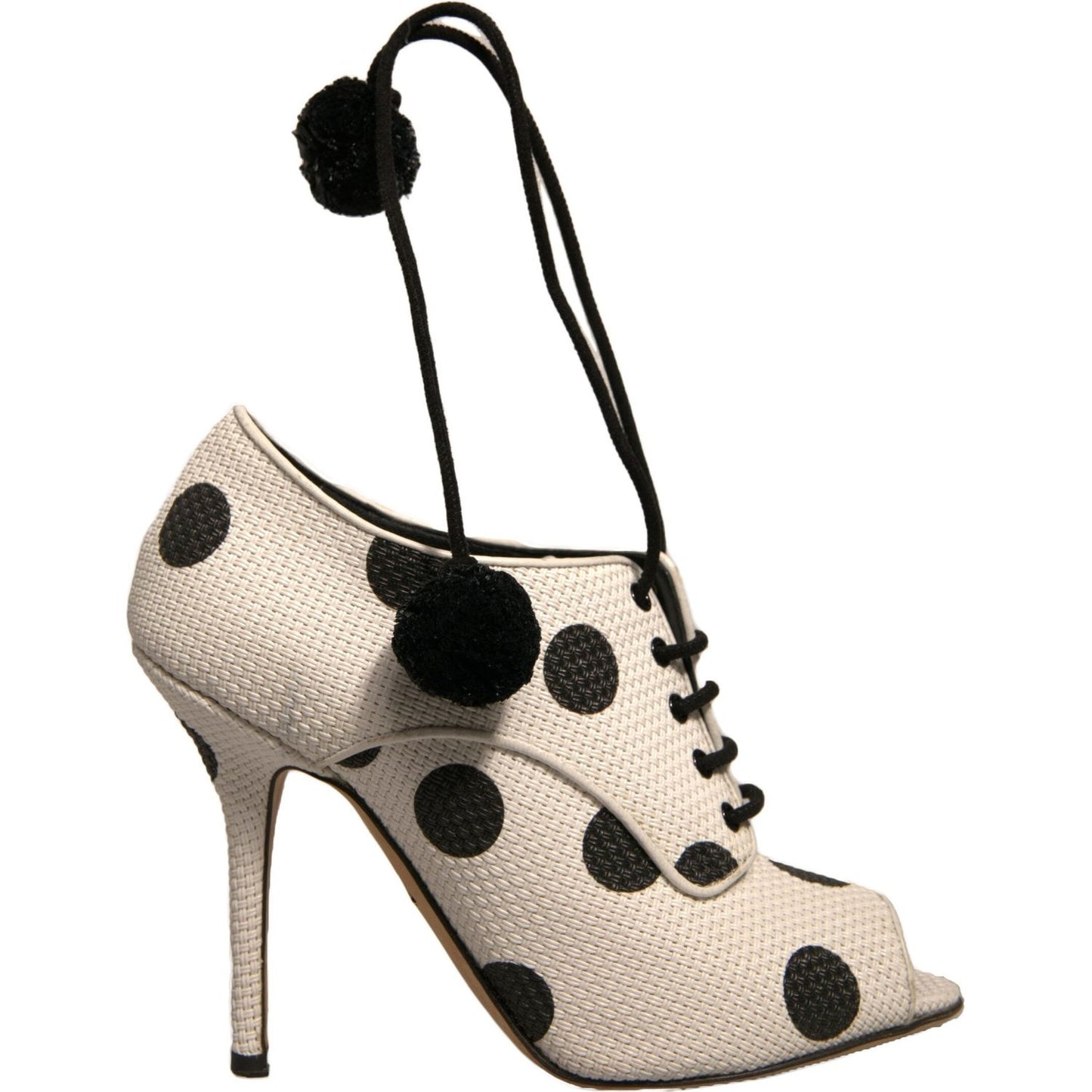 Dolce & Gabbana White Black Polka Dot Peep Toe Ankle Boots Shoes LA12370-36