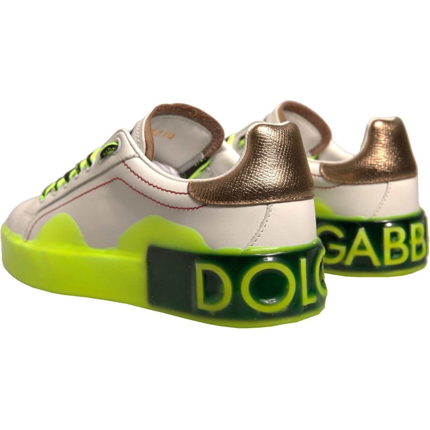 Dolce & Gabbana White Yellow Portofino Leather Sneakers Shoes
