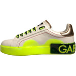 Dolce & Gabbana White Yellow Portofino Leather Sneakers Shoes