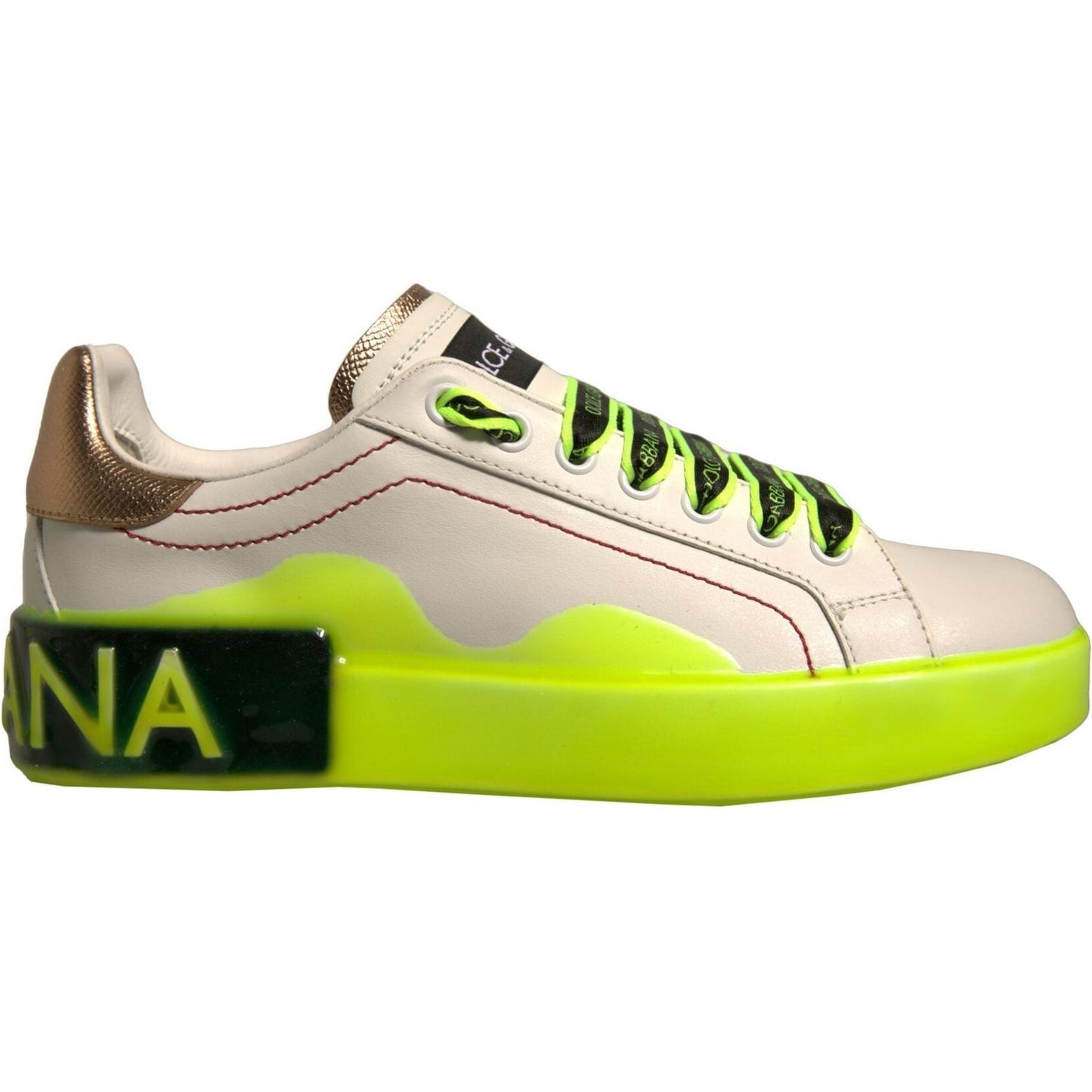Dolce & Gabbana White Yellow Portofino Leather Sneakers Shoes