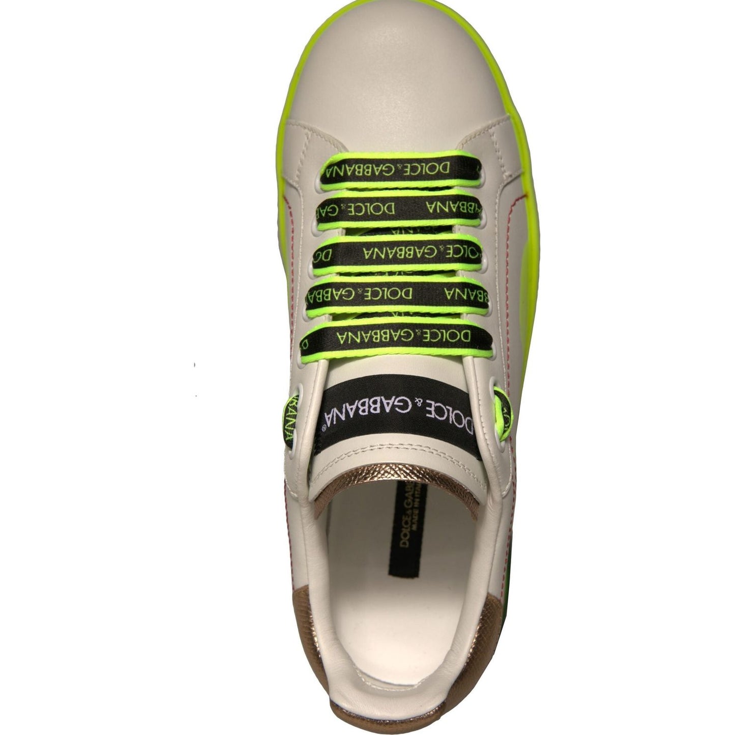Dolce & Gabbana White Yellow Portofino Leather Sneakers Shoes