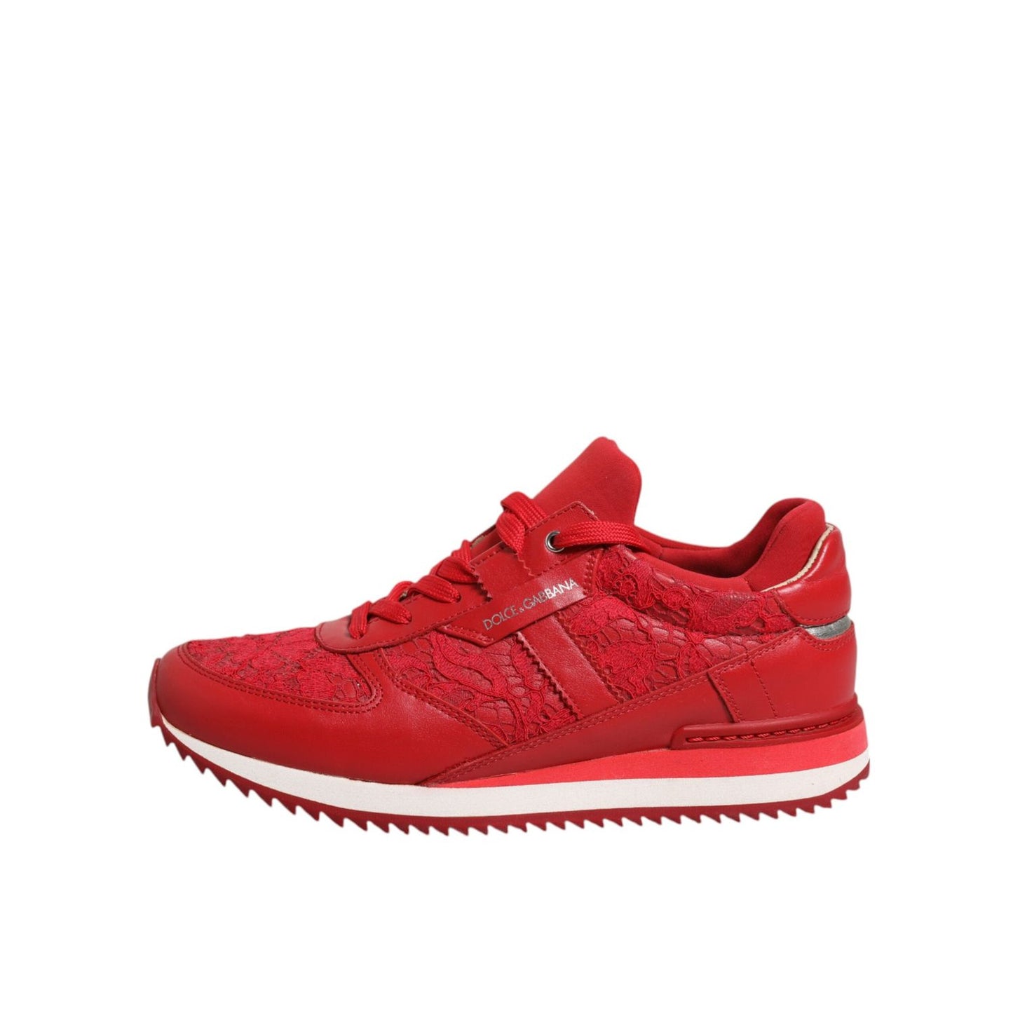 Dolce & Gabbana Red Floral Lace Leather Sneakers Shoes LA12348-36