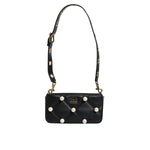 Dolce & Gabbana Black Leather Pearl Embellished Logo Shoulder Bag