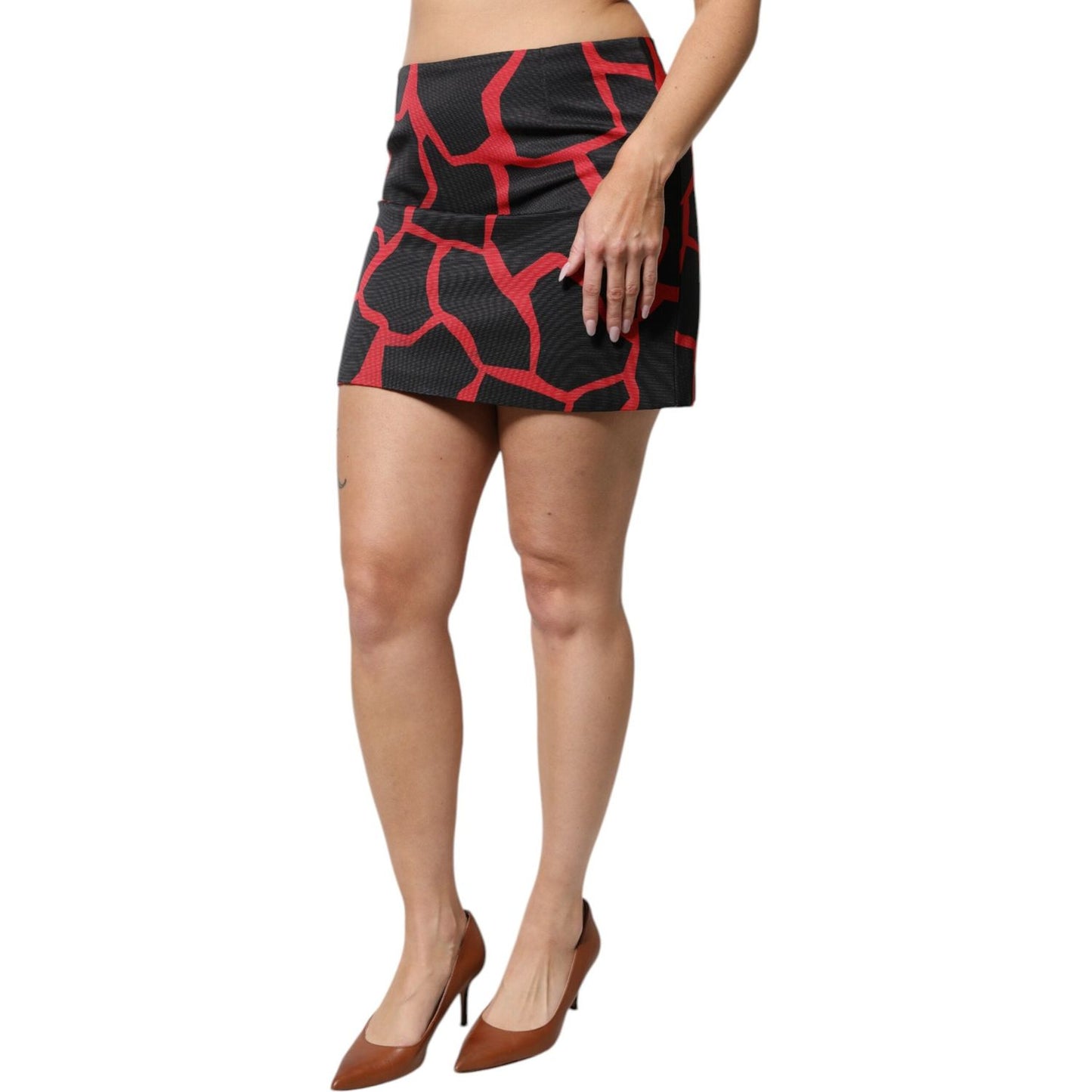 Dolce & Gabbana Black Red Abstract Mid Waist A-line Mini Skirt SKI2044-42