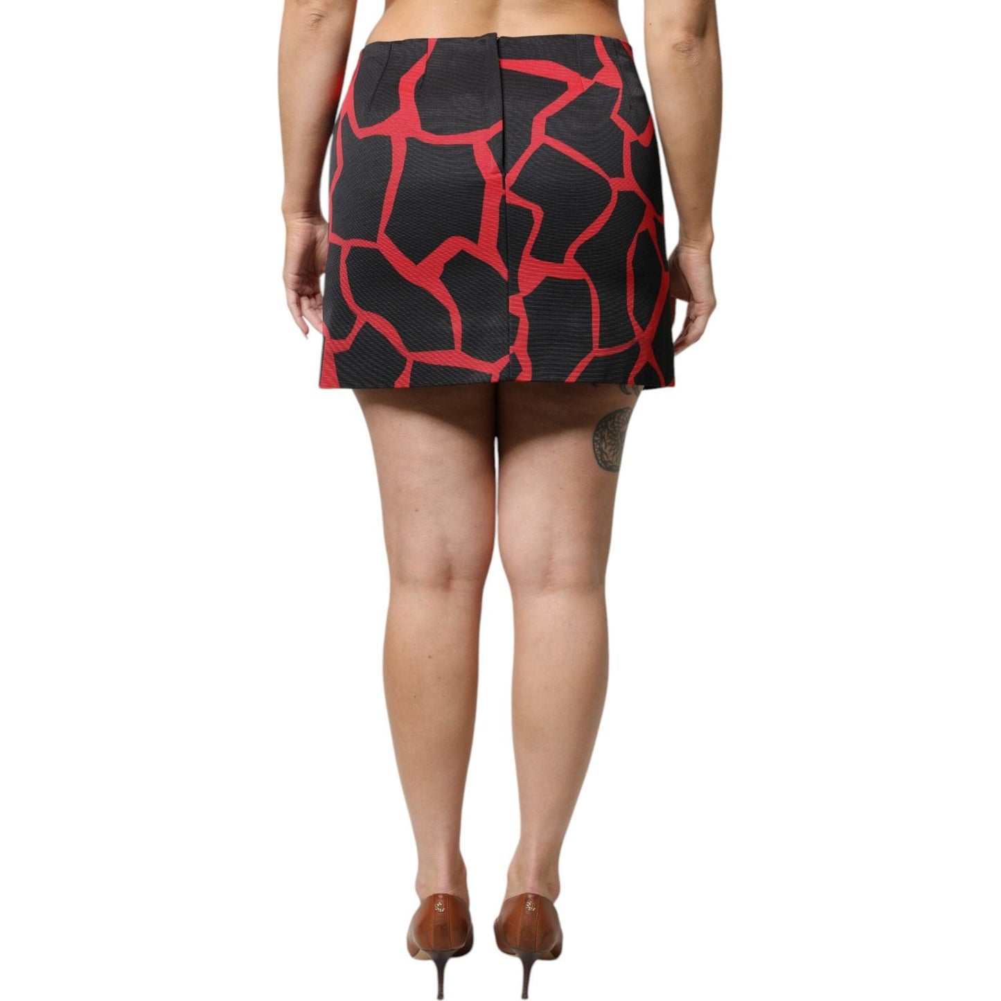 Dolce & Gabbana Black Red Abstract Mid Waist A-line Mini Skirt SKI2044-42