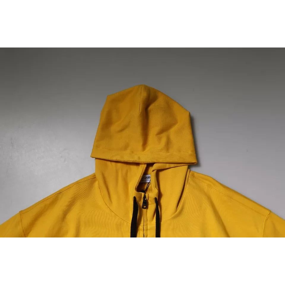 Dolce & Gabbana Yellow Logo Plaque Hooded Full Zip Sweater