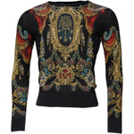 Dolce & Gabbana Black Heraldic DG Silk Round Neck Pullover Sweater
